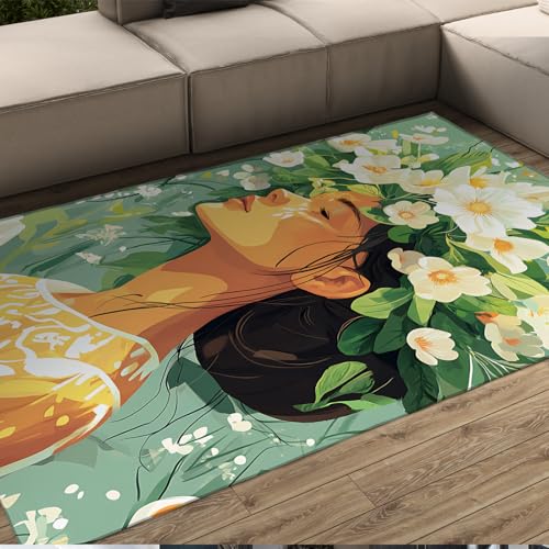 HOBBOY Pop Style Dünner Teppich Elegante Dame mit Blumenkrone Print rutschfeste Teppiche für Wohnzimmer Schlafzimmer Badezimmer Eingang Waschbar 180 x 210 cm HOBBOY Pop Style Dünner Teppich Elegante Dame mit Blumenkrone Print rutschfeste Teppiche für Wohnzimmer Schlafzimmer Badezimmer Eingang Waschbar 180 x 210 cm von HOBBOY