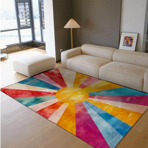 HOBBOY Rainbow Sunshine Throw Teppich für Mädchen Jungen Ultra dünne waschbare Bodenteppiche für Kinderzimmer Spielzimmer Klassenzimmer Leseecke Wohnheim 160 x 220 cm von HOBBOY