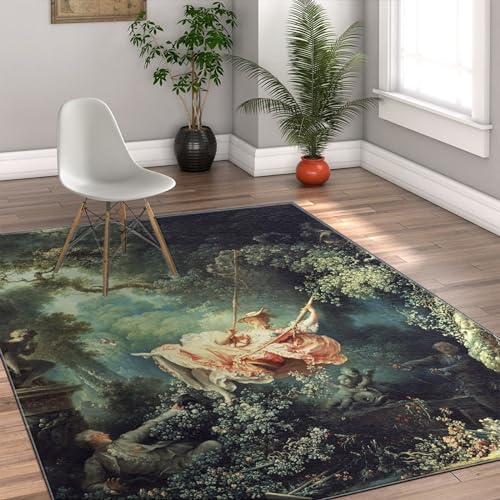 HOBBOY Rokoko-Stil Bereich Teppich Das Schaukelmuster Teppich Berühmter Gemälde Druck Boden Teppich für Schlafzimmer Wohnzimmer Garten Blumen Türmatte 120 x 150 cm HOBBOY Rokoko-Stil Bereich Teppich Das Schaukelmuster Teppich Berühmter Gemälde Druck Boden Teppich für Schlafzimmer Wohnzimmer Garten Blumen Türmatte 120 x 150 cm von HOBBOY