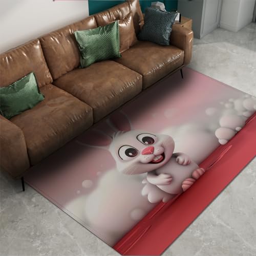 HOBBOY Rosa Bereich Teppich Niedliches Kaninchen Badezimmerteppich Cartoon Tier Bodenmatte Anti-Rutsch-Teppich für Kinder Zimmer Wohnzimmer Schlafzimmer Wohnkultur 120 x 160 cm von HOBBOY