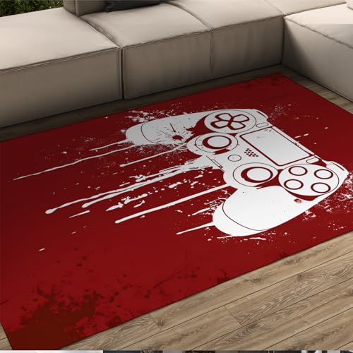 HOBBOY Roter Teppich Game Controller Muster Teppiche Teen Teppich Anime Graffiti Kunst Bereich Teppich für Jungen Schlafzimmer Wohnzimmer Low Pile Bodenmatte 120 x 160 cm von HOBBOY