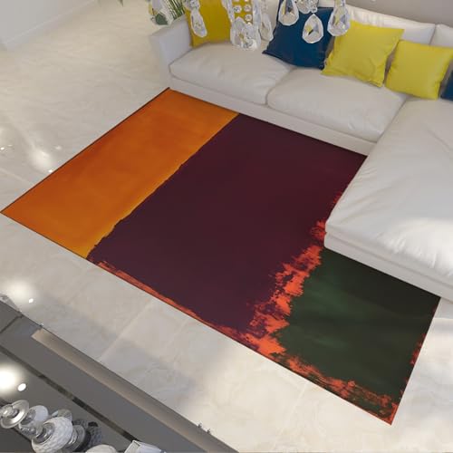 HOBBOY Rutschfester großer Teppich Orange und Rot und Grün Farbblock-Nähte Design Gemütliche dünne Fußmatten für Esszimmer Sofa Büro Flur 120 x 180 cm von HOBBOY