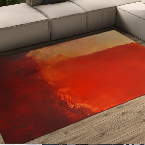 HOBBOY Rutschfester waschbarer Teppich Aquarellstil Roter Farbverlauf Design Gemütliche dünne Innen-Außen-Türmatten für Esszimmer Sofa Büro 160 x 220 cm von HOBBOY
