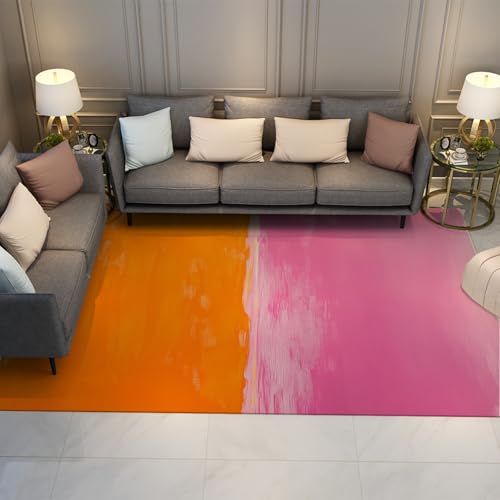 HOBBOY Rutschfester waschbarer Teppich Rosa und Orange Farbblockdruck gemütliche dünne Fußmatten zum Lesen Arbeitszimmer Klassenzimmer Badezimmer Schlafzimmer 180 x 210 cm HOBBOY Rutschfester waschbarer Teppich Rosa und Orange Farbblockdruck gemütliche dünne Fußmatten zum Lesen Arbeitszimmer Klassenzimmer Badezimmer Schlafzimmer 180 x 210 cm von HOBBOY