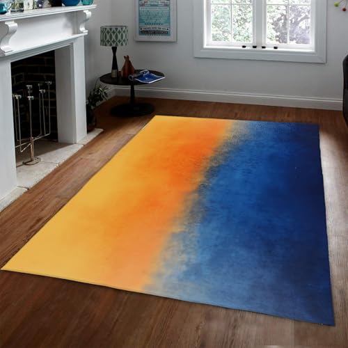 HOBBOY Rutschfester waschbarer Teppich mit blauem und orangefarbenem Farbverlauf mit Farbblockdruck Gemütliche dünne Türmatten für den Innenbereich Sofa Büro 140 x 200 cm HOBBOY Rutschfester waschbarer Teppich mit blauem und orangefarbenem Farbverlauf mit Farbblockdruck Gemütliche dünne Türmatten für den Innenbereich Sofa Büro 140 x 200 cm von HOBBOY