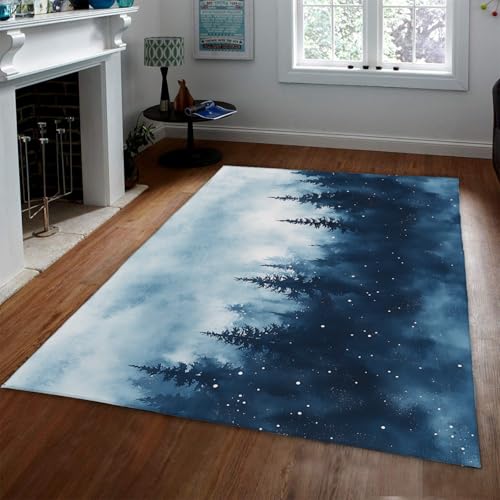 HOBBOY Rutschfester weicher Teppich dunkelblauer Wald Kiefern Winter Schneeflocken Design dünne Teppiche für Wohnzimmer Arbeitszimmer Büroeingang 180 x 270 cm HOBBOY Rutschfester weicher Teppich dunkelblauer Wald Kiefern Winter Schneeflocken Design dünne Teppiche für Wohnzimmer Arbeitszimmer Büroeingang 180 x 270 cm von HOBBOY