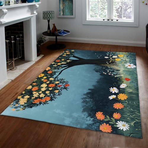 HOBBOY Schicker Kinderbereich Teppich Mondschein Garten Baum & Blume Muster Dünne Fußmatten für Wohnzimmer Schlafzimmer Klassenzimmer rutschfest waschbar 100 x 150 cm HOBBOY Schicker Kinderbereich Teppich Mondschein Garten Baum & Blume Muster Dünne Fußmatten für Wohnzimmer Schlafzimmer Klassenzimmer rutschfest waschbar 100 x 150 cm von HOBBOY