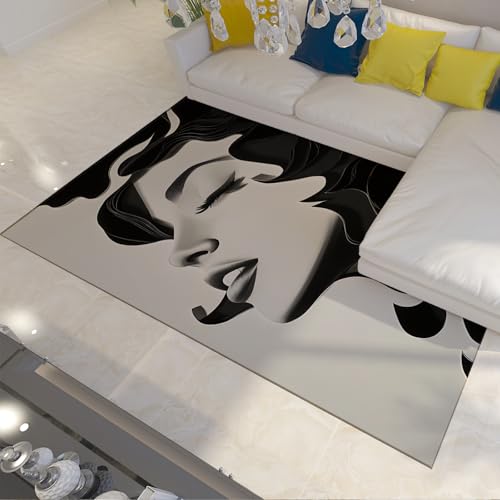HOBBOY Schwarz & Grau Bereich Teppich Mode Schöne Dame Gesicht Muster Waschbare Türmatte Großer Dünner Teppich Für Wohnzimmer Schlafzimmer Badezimmer 150 x 210 cm HOBBOY Schwarz & Grau Bereich Teppich Mode Schöne Dame Gesicht Muster Waschbare Türmatte Großer Dünner Teppich Für Wohnzimmer Schlafzimmer Badezimmer 150 x 210 cm von HOBBOY