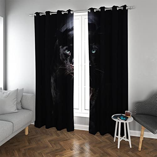 HOBBOY Schwarzer verdunkelnder Sichtschutzvorhang Wild Black Leopard Muster Verdunkelungsvorhänge für Schlafzimmer Wohnzimmer Wärmeisolierte Vorhänge 2 Paneele 2xW117xL137cm von HOBBOY
