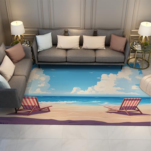 HOBBOY Seaside Summer Area Teppiche Beach Scene Lounge Chair Print Teppich für Wäscherei Wohnzimmer Flur Eingang rutschfeste dünne Türmatte 180 x 240 cm von HOBBOY