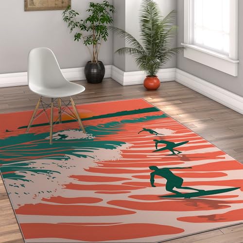 HOBBOY Surfer Style Area Teppiche Rot und Grün Beach Wave Design Waschbarer weicher Teppich mit niedrigem Flor tragbar für Wohnzimmer Schlafzimmer Dekor 90 x 150 cm HOBBOY Surfer Style Area Teppiche Rot und Grün Beach Wave Design Waschbarer weicher Teppich mit niedrigem Flor tragbar für Wohnzimmer Schlafzimmer Dekor 90 x 150 cm von HOBBOY