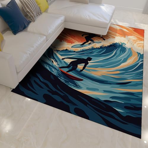 HOBBOY Surfing Scene Küche Teppiche Bunte Welle Outdoor Sport Thema Low Pile Boden Teppich für Spielzimmer Waschküche Flur Eingang 120 x 170 cm von HOBBOY