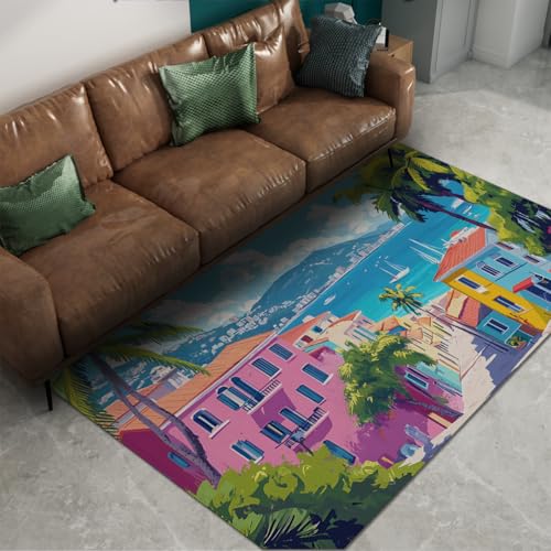 HOBBOY Teppiche im mediterranen Stil 100 x 150 cm Küstendorf Print Niederflorteppich Leicht waschbar für Wohnzimmer Schlafzimmer Balkon Terrasse HOBBOY Teppiche im mediterranen Stil 100 x 150 cm Küstendorf Print Niederflorteppich Leicht waschbar für Wohnzimmer Schlafzimmer Balkon Terrasse von HOBBOY