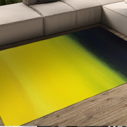 HOBBOY Teppichläufer für Flure rutschfeste niedrige Flor waschbar Zitronengelb und Schwarz Farbblock-Bodenmatte für Wohnzimmer Sofa Schlafzimmer Terrasse 210 x 240 cm von HOBBOY