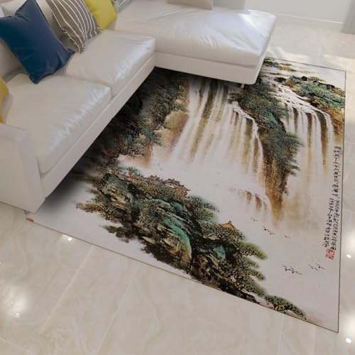 HOBBOY Traditionelle orientalische Kunst Throw Carpets 180 x 210 cm Ruhiger Berg und Wasserfall Print Waschbarer dünner Teppich für Wohnzimmer Studio Büro HOBBOY Traditionelle orientalische Kunst Throw Carpets 180 x 210 cm Ruhiger Berg und Wasserfall Print Waschbarer dünner Teppich für Wohnzimmer Studio Büro von HOBBOY