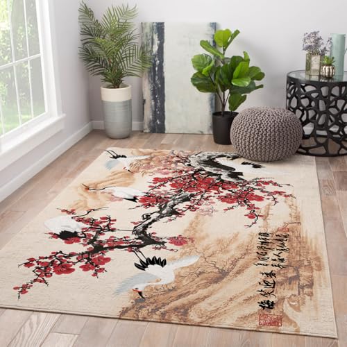 HOBBOY Traditioneller Stil Area Teppiche 150 x 210 cm rote Pflaumenblüten und weiße Kraniche Muster dünner Teppich für den Wohnkonferenzraum HOBBOY Traditioneller Stil Area Teppiche 150 x 210 cm rote Pflaumenblüten und weiße Kraniche Muster dünner Teppich für den Wohnkonferenzraum von HOBBOY