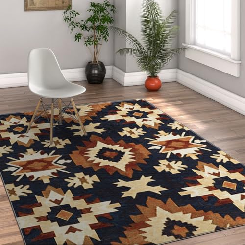 HOBBOY Traditioneller geometrischer Teppich im ethnischen und Stammesstil Muster waschbar weicher Faltbarer dünner Teppich für Küche Schlafzimmer Wohnzimmer 100 x 200 cm von HOBBOY