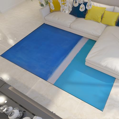 HOBBOY Tragbare und Faltbare Teppiche rutschfeste dünne waschbare Blaue und weiße Farbblockmuster-Bodenmatte für Badezimmer Flur Büro Wohnkultur 100 x 150 cm von HOBBOY