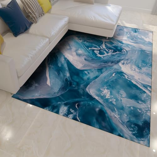 HOBBOY Tragbarer Faltbarer Bodenteppich Kühlung blaues Eiswürfelmuster niedrigfloriger Innenteppich waschbar für Wohnzimmer Schlafzimmer Küche Büro 60 x 100 cm von HOBBOY