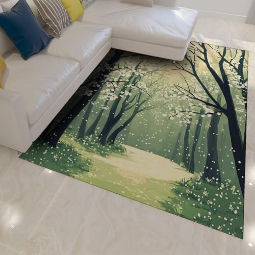 HOBBOY Tragbarer dünner Teppich Frühling Blüte Baum & Grün Szene Wald Pfad Druck waschbare Teppiche für Wohnen Kinderzimmer Schlafzimmer Spielzimmer 90 x 150 cm HOBBOY Tragbarer dünner Teppich Frühling Blüte Baum & Grün Szene Wald Pfad Druck waschbare Teppiche für Wohnen Kinderzimmer Schlafzimmer Spielzimmer 90 x 150 cm von HOBBOY