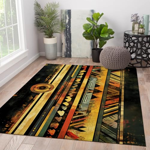 HOBBOY Tribal Style 180 x 210 cm Area Teppich Abstrakte geometrische Streifen Druck waschbar gemütliche niedrigflorige Fußmatten für Esszimmer Wohnzimmer Büro HOBBOY Tribal Style 180 x 210 cm Area Teppich Abstrakte geometrische Streifen Druck waschbar gemütliche niedrigflorige Fußmatten für Esszimmer Wohnzimmer Büro von HOBBOY