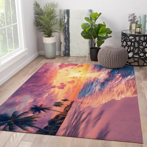 HOBBOY Tropical Ocean Sunset Throw Teppiche Strand Palme Print Waschbarer weicher Teppich mit niedrigem Flor für Schlafzimmer Wohnzimmer Wohnkultur 100 x 200 cm HOBBOY Tropical Ocean Sunset Throw Teppiche Strand Palme Print Waschbarer weicher Teppich mit niedrigem Flor für Schlafzimmer Wohnzimmer Wohnkultur 100 x 200 cm von HOBBOY