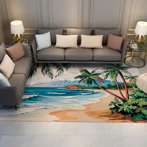HOBBOY Tropische Pflanzen Bereich teppiche strandlandschaft eingangsteppich willkommensmatten niedriger Flor Rutschfester Teppich für Wohnzimmer Schlafzimmer küche 50 x 80 cm von HOBBOY