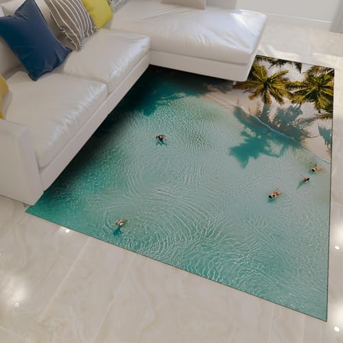 HOBBOY Tropischer Stil Teppiche Strand Landschaft Waschbar Weicher niedrigfloriger Indoor-Teppich für Wohnzimmer Badezimmer Faltbar tragbar 140 x 200 cm von HOBBOY