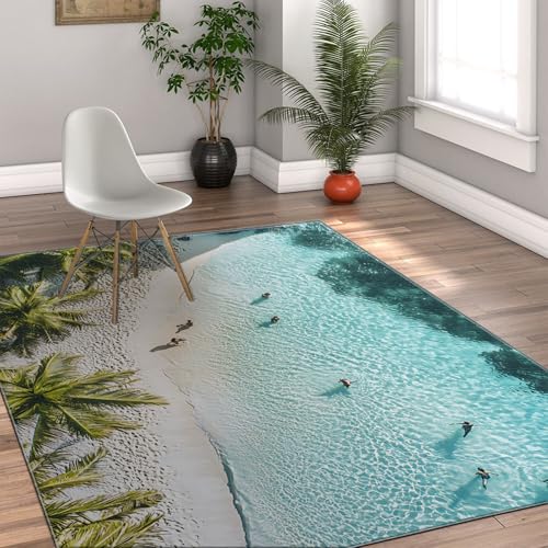 HOBBOY Tropischer Strandstil Bereich Teppiche Meerblick Teppich Waschbar Weich rutschfest niedrigflorig Wohnzimmer Schlafzimmer Badezimmer Dekor 150 x 210 cm von HOBBOY