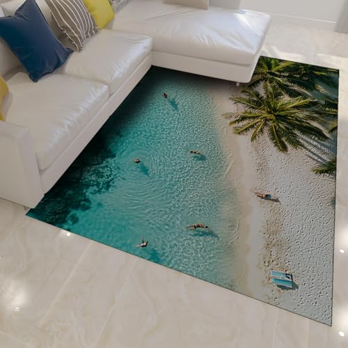 HOBBOY Tropischer Strandstil Teppiche Exotische Palme und Ozean Print Teppich waschbar weich rutschfest dünn faltbar für das Wohnzimmer 90 x 150 cm HOBBOY Tropischer Strandstil Teppiche Exotische Palme und Ozean Print Teppich waschbar weich rutschfest dünn faltbar für das Wohnzimmer 90 x 150 cm von HOBBOY