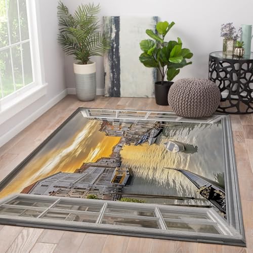 HOBBOY Urbaner Stil Bereich Teppiche Romantisch Venedig Fensteransicht mit Booten und Gebäuden Fußmatte Dünner Teppich für Wohnzimmer Schlafzimmer Küche 240 x 300 cm HOBBOY Urbaner Stil Bereich Teppiche Romantisch Venedig Fensteransicht mit Booten und Gebäuden Fußmatte Dünner Teppich für Wohnzimmer Schlafzimmer Küche 240 x 300 cm von HOBBOY