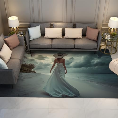 HOBBOY Urlaubsstil Bereich Teppich 60 x 90 cm Elegantes Mädchen mit Strohhut Muster Türmatte für Wohnzimmer Badezimmer Strandhaus niedrig Flor waschbar HOBBOY Urlaubsstil Bereich Teppich 60 x 90 cm Elegantes Mädchen mit Strohhut Muster Türmatte für Wohnzimmer Badezimmer Strandhaus niedrig Flor waschbar von HOBBOY