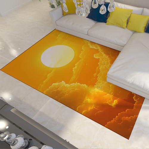 HOBBOY Warm Clouds Area Teppich 80 x 120 cm Gelb und Orange Sunset Landscape Low Pile Fußmatten für Wohnzimmer Schlafzimmer Büro von HOBBOY