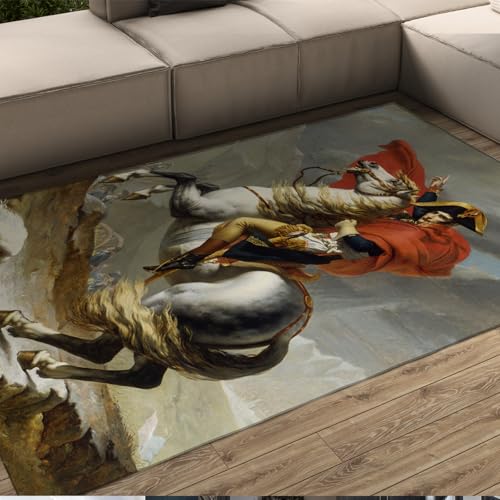 HOBBOY Waschbarer Teppich Der Napoleon, der die Alpen überquert Teppich Berühmter Gemäldedruckteppich für Schlafzimmer Wohnzimmer Eingangstür Matte 120 x 180 cm von HOBBOY