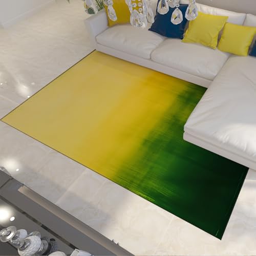 HOBBOY Waschbarer Teppich Runner Flur rutschfeste niedrigflorige gelbe und grüne Farbblock-Fußmatten für Wohnzimmer Schlafzimmer Spielzimmer Eingang 210 x 240 cm von HOBBOY
