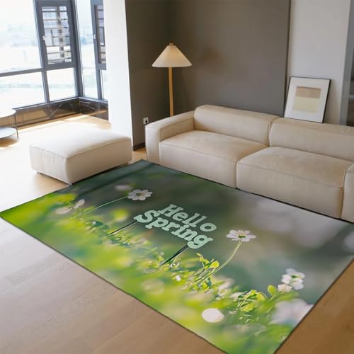 HOBBOY Weiße Wildblumen Bereich Teppich 120 x 160 cm Grüne Wiese Hallo Frühling Druck Niederflor Fußmatten für Wohnzimmer Schlafzimmer Büro Waschbar Tragbar HOBBOY Weiße Wildblumen Bereich Teppich 120 x 160 cm Grüne Wiese Hallo Frühling Druck Niederflor Fußmatten für Wohnzimmer Schlafzimmer Büro Waschbar Tragbar von HOBBOY
