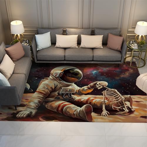 HOBBOY Weltraum-Astronauten-Teppich großer Kinderteppich rutschfeste Fußmatten Halloween-Thema Totenkopf-Teppich für Wohnzimmer Schlafzimmer Innenteppiche 180 x 300 cm von HOBBOY