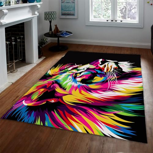 HOBBOY Wild Animal Teppich Graffiti Löwe Bereich Teppiche für Schlafzimmer Wohnzimmer Waschbarer Teppich Rutschfester Boden Teppich Matte Pop Art Spielzimmer Teppich 120 x 160 cm HOBBOY Wild Animal Teppich Graffiti Löwe Bereich Teppiche für Schlafzimmer Wohnzimmer Waschbarer Teppich Rutschfester Boden Teppich Matte Pop Art Spielzimmer Teppich 120 x 160 cm von HOBBOY