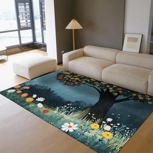 HOBBOY Wildblumen Teppich Bunter Baum und Blumen Design Waschbare niedrigflorige Teppiche für Wohnzimmer Kinderzimmer Küche 60 x 100 cm HOBBOY Wildblumen Teppich Bunter Baum und Blumen Design Waschbare niedrigflorige Teppiche für Wohnzimmer Kinderzimmer Küche 60 x 100 cm von HOBBOY