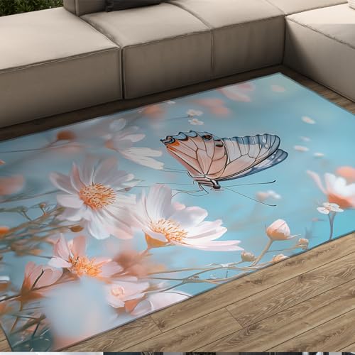 HOBBOY Wildflower Area Teppiche 120 x 170 cm Rosa Gänseblümchen und Schmetterling Frühling Blumen botanischer Druck Bodenteppich für Mädchen Schlafzimmer Wohnzimmer Flur HOBBOY Wildflower Area Teppiche 120 x 170 cm Rosa Gänseblümchen und Schmetterling Frühling Blumen botanischer Druck Bodenteppich für Mädchen Schlafzimmer Wohnzimmer Flur von HOBBOY