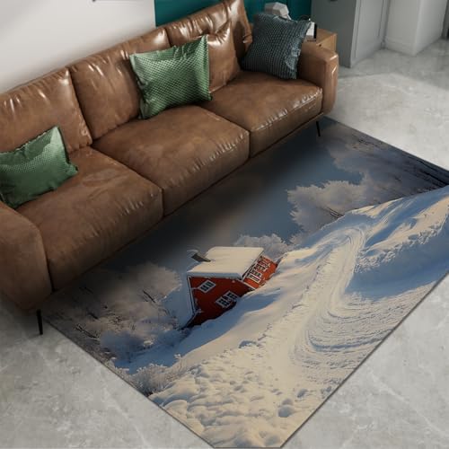 HOBBOY Winter Cabin Style Bodenteppich Weiß Schnee Wald Landschaft Muster Dünner Innenteppich Waschbar Für Wohnzimmer Schlafzimmer Küche 100 x 200 cm HOBBOY Winter Cabin Style Bodenteppich Weiß Schnee Wald Landschaft Muster Dünner Innenteppich Waschbar Für Wohnzimmer Schlafzimmer Küche 100 x 200 cm von HOBBOY
