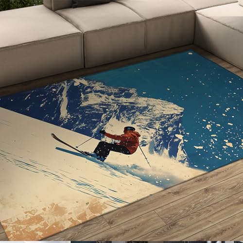 HOBBOY Winter Extremsport Thema Teppiche 150 x 210 cm Berg Ski Design Teppich Waschbar Weich Flachflor Wohnzimmer Schlafzimmer Klassenzimmer HOBBOY Winter Extremsport Thema Teppiche 150 x 210 cm Berg Ski Design Teppich Waschbar Weich Flachflor Wohnzimmer Schlafzimmer Klassenzimmer von HOBBOY