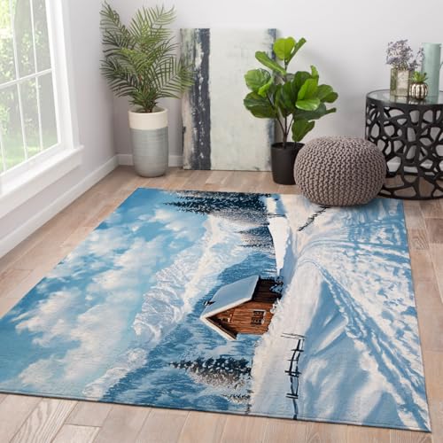 HOBBOY Winter Snowscape Area Teppiche Snowy Mountain Wonderland und Cabin Pattern Low Pile Floor Teppich für Wohnzimmer Hotel Schlafsaal 150 x 210 cm HOBBOY Winter Snowscape Area Teppiche Snowy Mountain Wonderland und Cabin Pattern Low Pile Floor Teppich für Wohnzimmer Hotel Schlafsaal 150 x 210 cm von HOBBOY