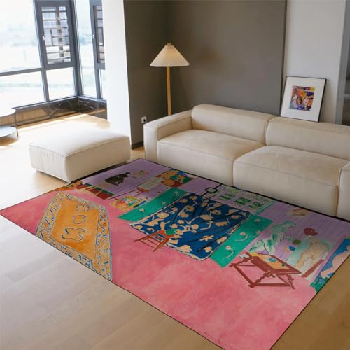 HOBBOY Wohnkultur Bereich Teppiche Weiche Bodenteppiche für Wohnzimmer Schlafzimmer Eingang rutschfeste Vintage-Teppiche für den Innenbereich Das rosa Studio von Matisse 180 x 300 cm von HOBBOY