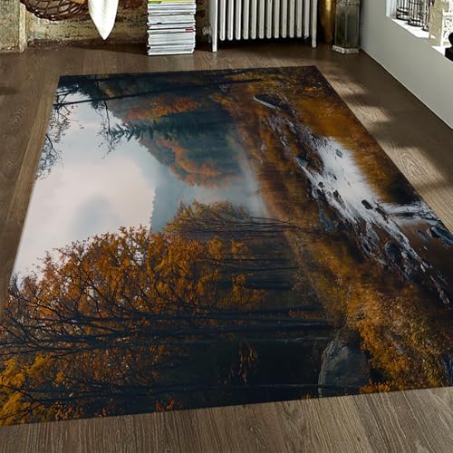 HOBBOY nebliger Waldflächenteppich Bunte Herbstbäume & Gebirgsbachlandschaft dünne Fußmatten für Wohnzimmer Schlafzimmer Eingang waschbar 120 x 150 cm HOBBOY nebliger Waldflächenteppich Bunte Herbstbäume & Gebirgsbachlandschaft dünne Fußmatten für Wohnzimmer Schlafzimmer Eingang waschbar 120 x 150 cm von HOBBOY