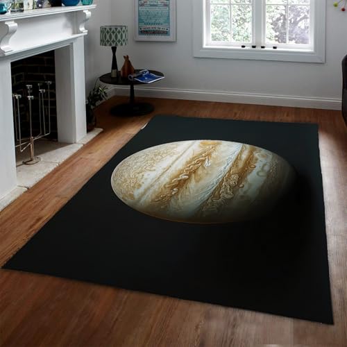 HOBBOY rutschfeste waschbare Teppiche Fantasy Black Night Sky Jupiter Muster Gemütliche niedrige Flormatte für kreativen Raum Wohnen Arbeitszimmer Klassenzimmer 100 x 150 cm von HOBBOY