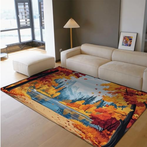 Herbst Dekor Bereich Teppich 210 x 240 cm Illustrationsstil Herbst Berg Wald See Landschaft Druck Dünner Boden Teppich für Schlafzimmer Lesezimmer Herbst Dekor Bereich Teppich 210 x 240 cm Illustrationsstil Herbst Berg Wald See Landschaft Druck Dünner Boden Teppich für Schlafzimmer Lesezimmer von HOBBOY