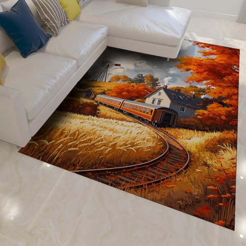 Herbst Landschaft teppiche weizenfeld bauernhaus Eisenbahn gleis Design weicher dünner Teppich für Wohnzimmer Schlafzimmer küche 80 x 120 cm Herbst Landschaft teppiche weizenfeld bauernhaus Eisenbahn gleis Design weicher dünner Teppich für Wohnzimmer Schlafzimmer küche 80 x 120 cm von HOBBOY