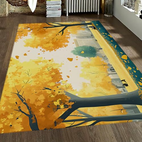 Herbst Schule Baum Bereich Teppiche Herbst Blätter & Lesemoment Druck Niederflor Teppich für Wohnzimmer Arbeitszimmer Klassenzimmer rutschfest waschbar 150 x 210 cm von HOBBOY