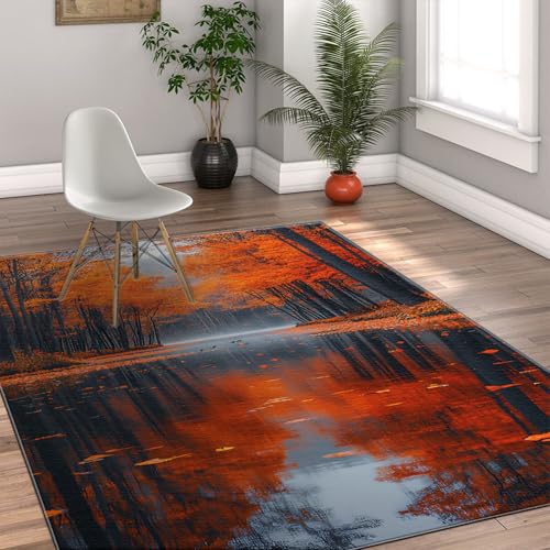 Herbst Wald Teppich Vibrant Orange Baum Reflexion Soft Throw Teppiche Waschbar Dünn faltbar für Wohnzimmer Dekor 150 x 210 cm Herbst Wald Teppich Vibrant Orange Baum Reflexion Soft Throw Teppiche Waschbar Dünn faltbar für Wohnzimmer Dekor 150 x 210 cm von HOBBOY